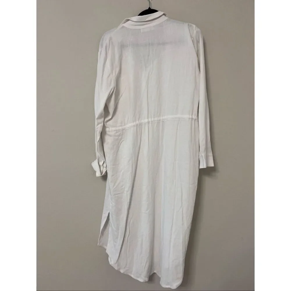 Barefoot Dreams Women's White Linen Blend Cinched Button Shirt Dress Large NWOT - Picture 3 of 5